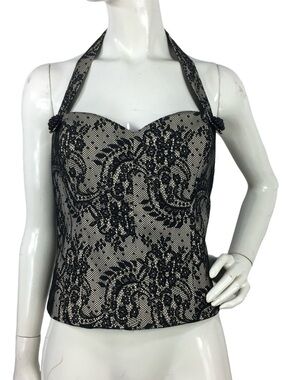 Bebe Beaded Lace Corset Bustier Top L